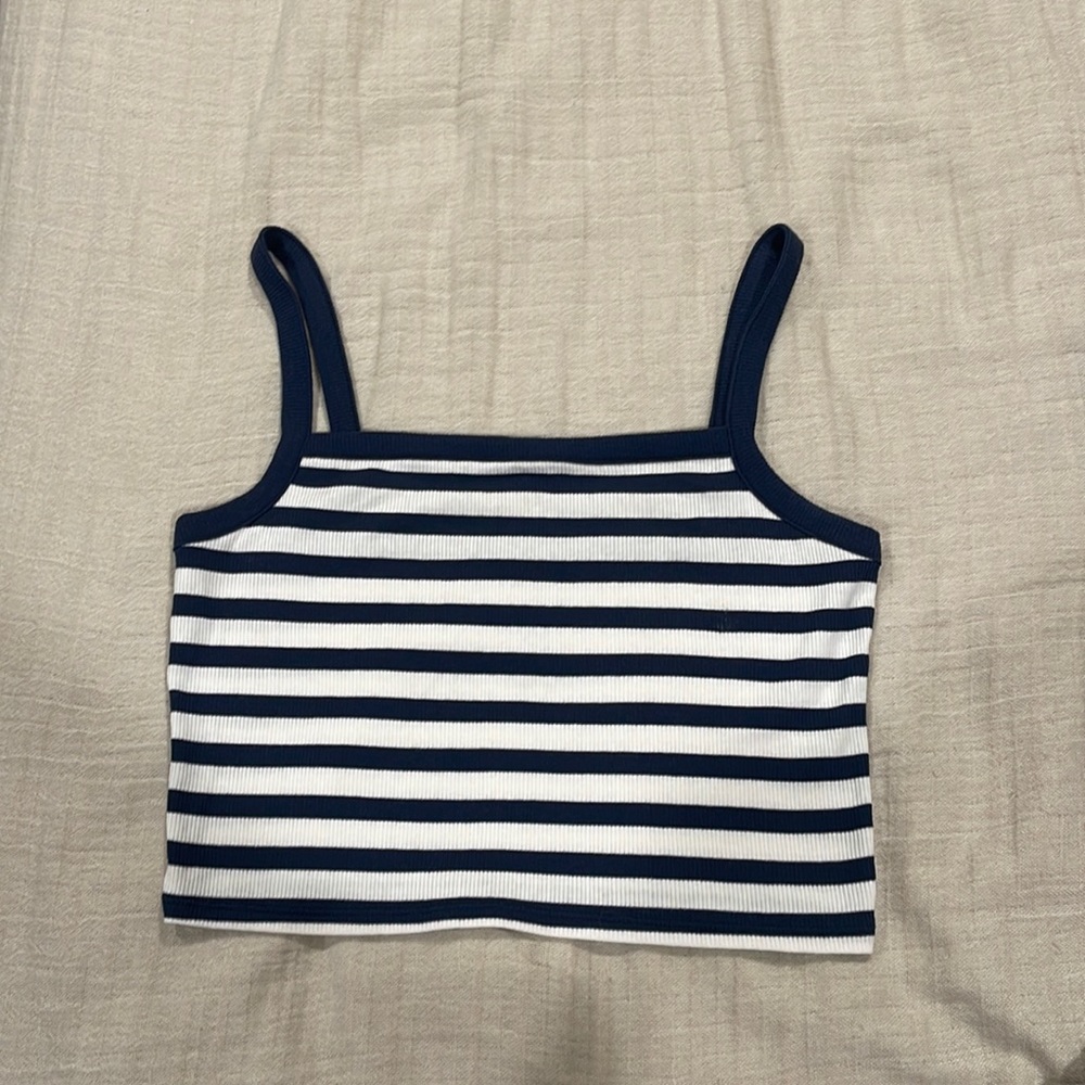 Blue and white striped crop top